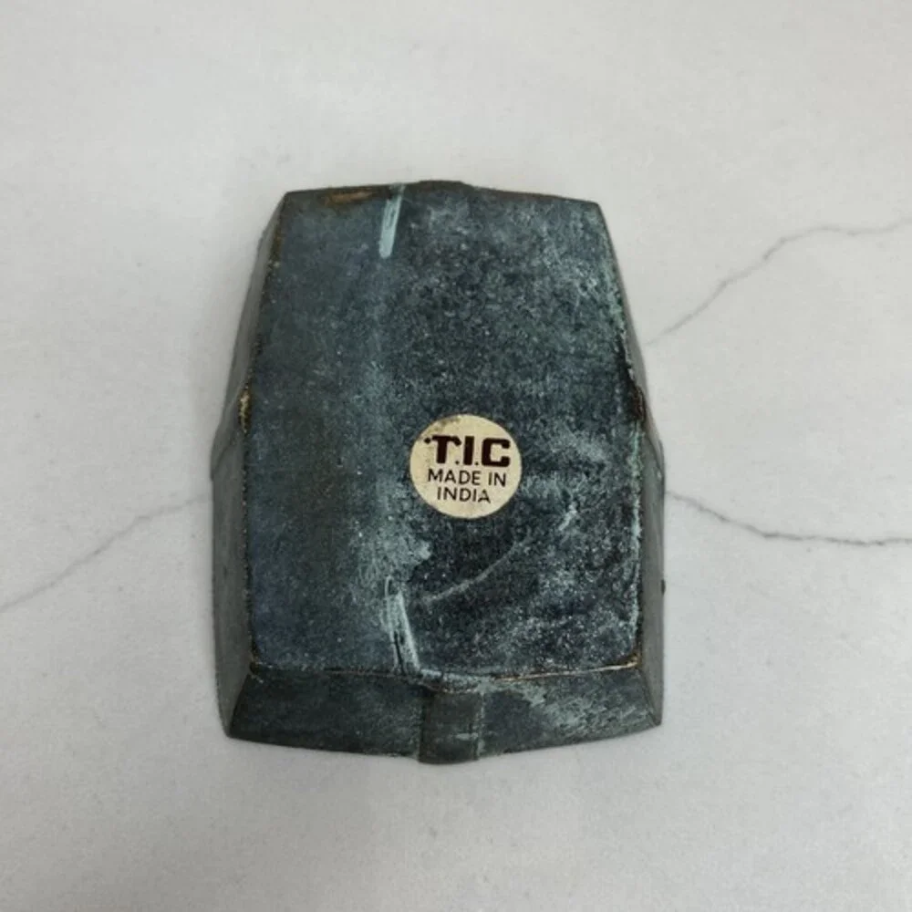 VTG PATINATED BRASS LIDDED TRINKET JEWELRY BOX ART DECO MADE IN INDIA